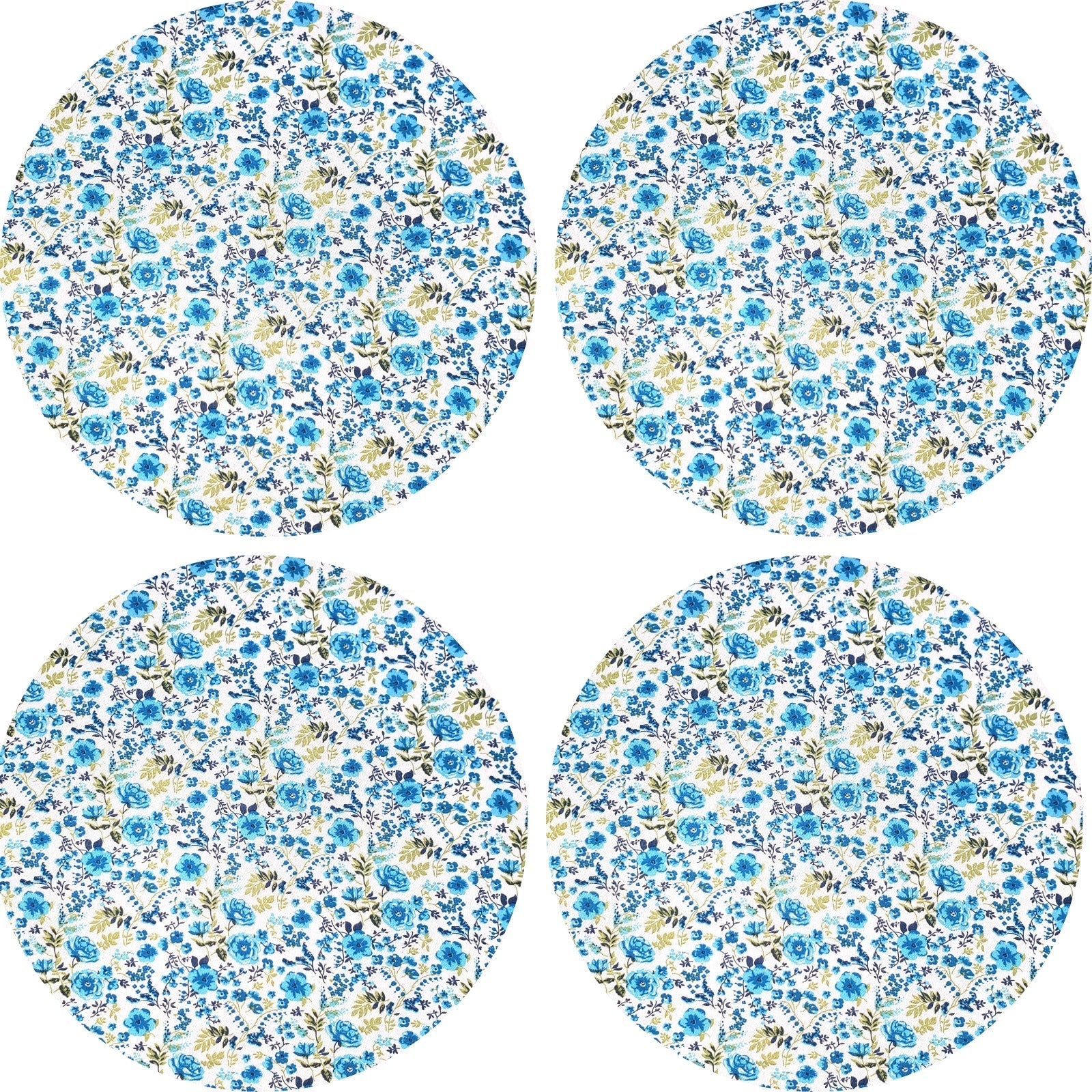 Conjunto de 4 capas de lugar americano redondas Charlo, 35,5 cm de diâmetro, azul floral celeste