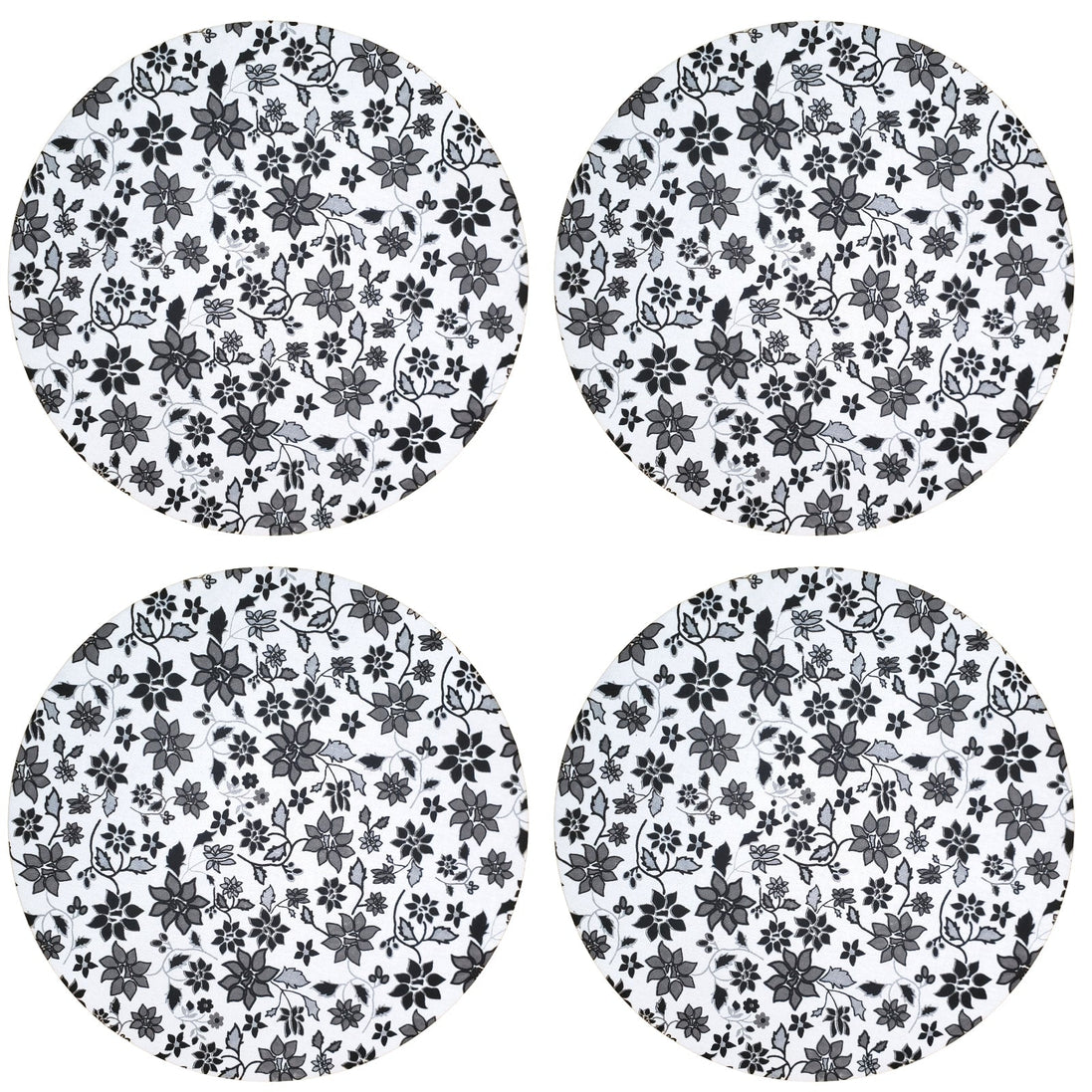 Jogo de 4 Capas de Sousplat Redondas Charlo, 35,5 cm de Diâmetro, Floral Preto