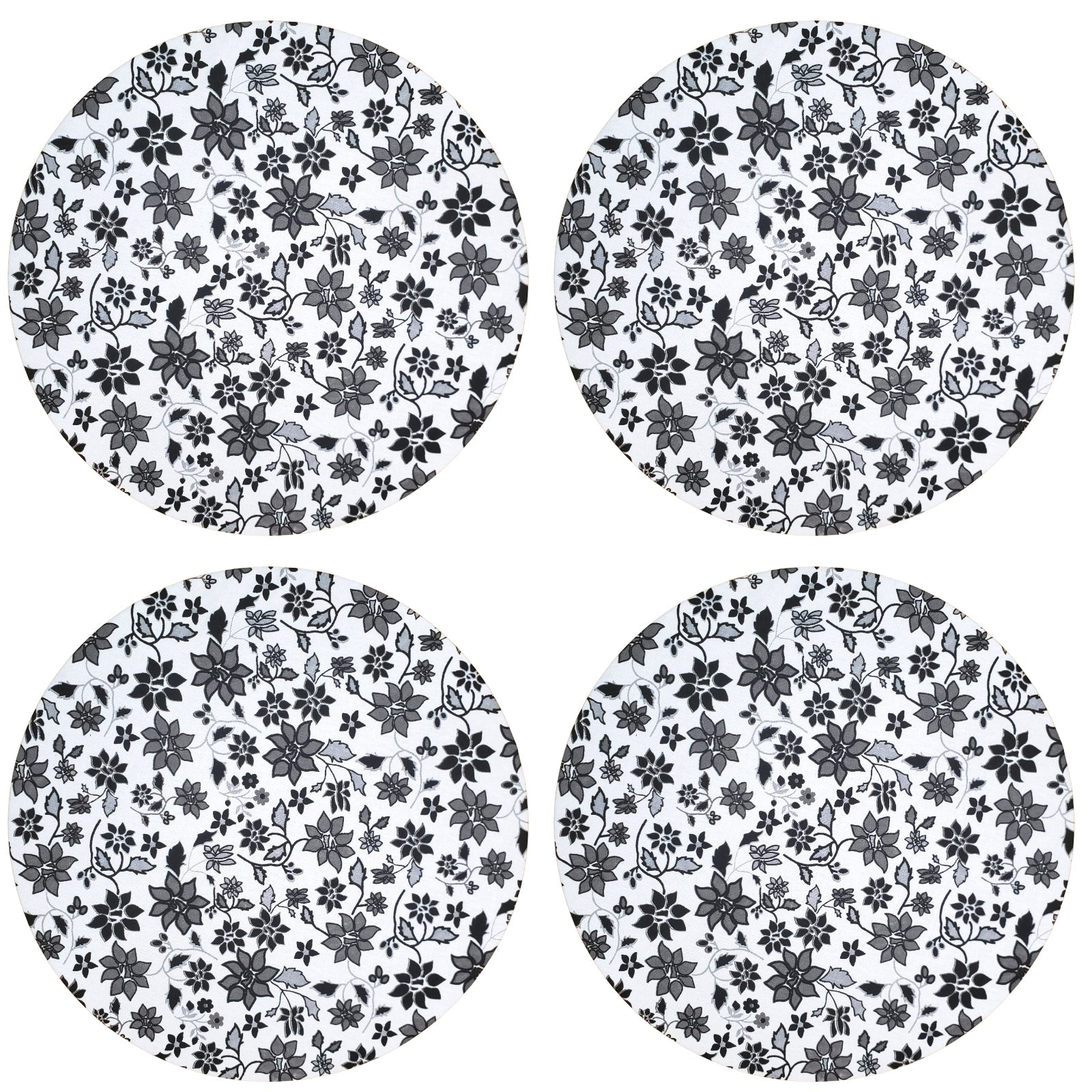 Jogo de 4 Capas de Sousplat Redondas Charlo, 35,5 cm de Diâmetro, Floral Preto