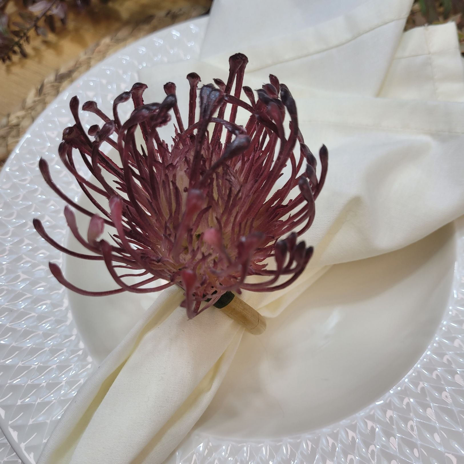 Set of 4 Purple Rustic Savanna Flower Napkin Rings