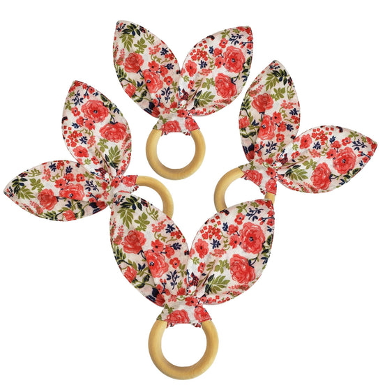 Maison Charlo | Anéis de Guardanapo de Páscoa com 4 Peças de Orelhas de Coelho, Rosas Vermelhas e Lilases | Decoração para Mesa de Jantar