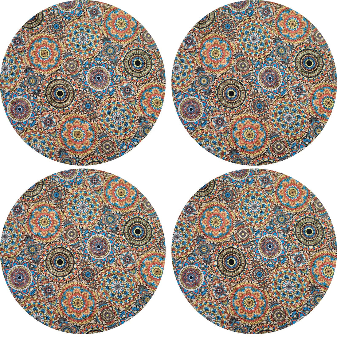 Charlo's Set of 4 Round Placemats Covers Mandala Psico 14 Dia inch