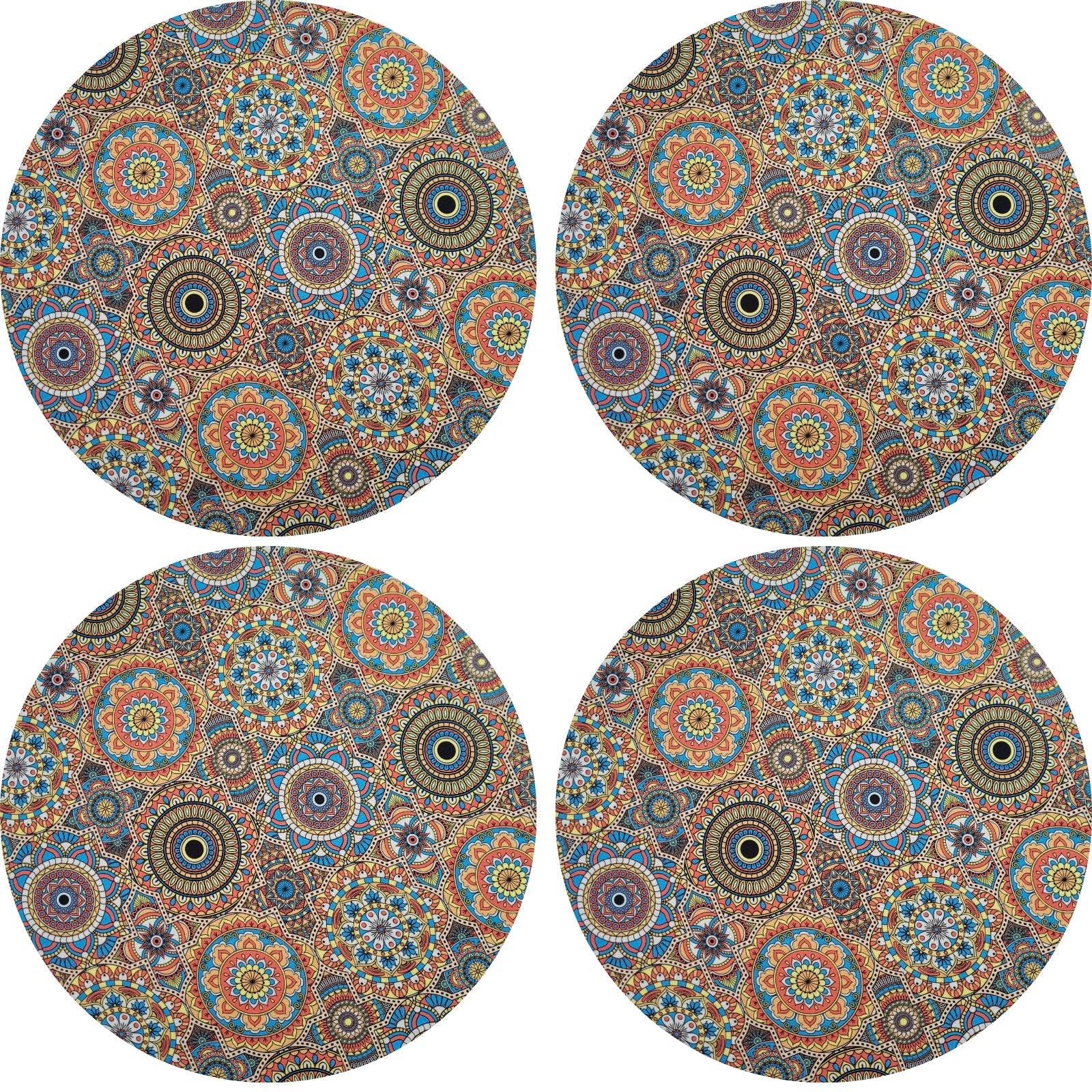 Charlo's Set of 4 Round Placemats Covers Mandala Psico 14 Dia inch