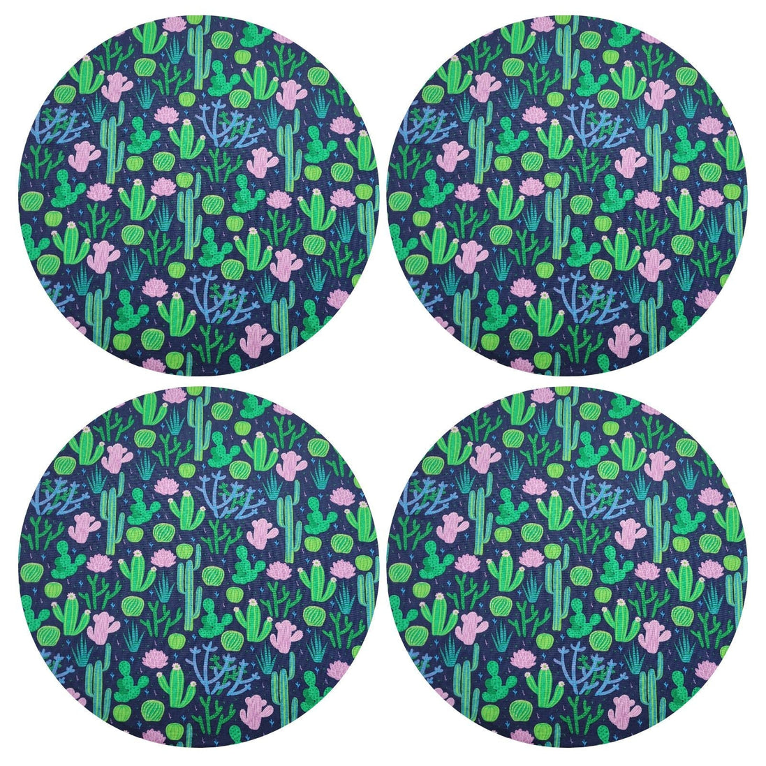 Charlo's Conjunto de 4 Capas de Sousplat Redondas Cacto Rosa Verde 14 pol. Diâmetro