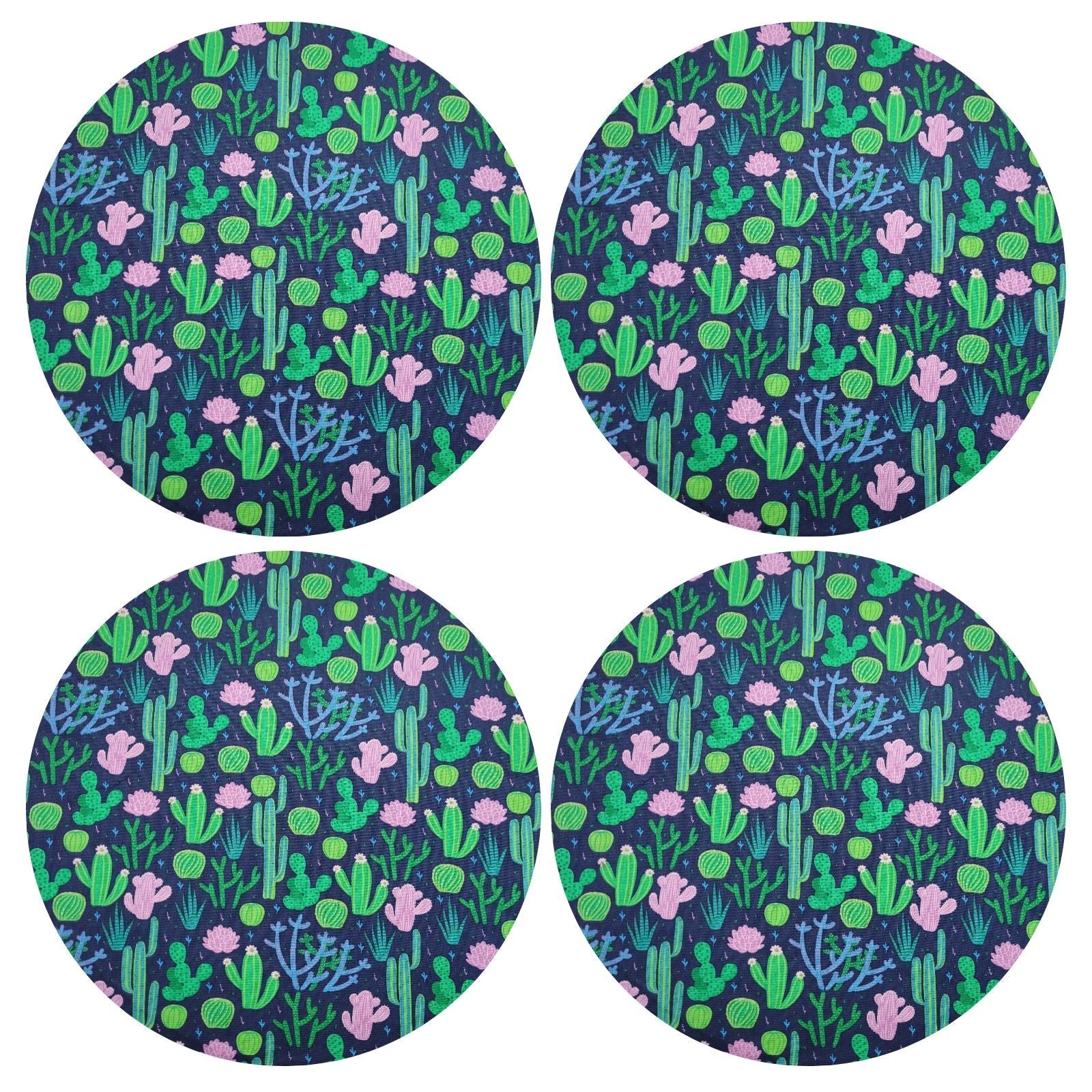 Charlo's Conjunto de 4 Capas de Sousplat Redondas Cacto Rosa Verde 14 pol. Diâmetro
