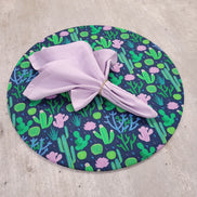 Charlo's Conjunto de 4 Capas de Sousplat Redondas Cacto Rosa Verde 14 pol. Diâmetro