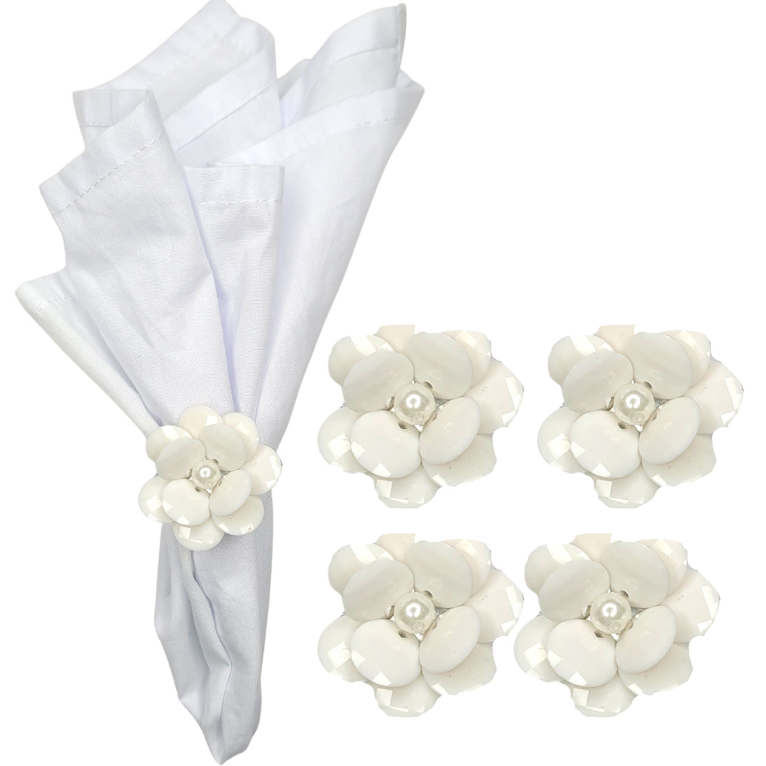Maison Charlô | Conjunto de 4 Anéis de Guardanapo Delicados com Flores | Casamento, Ação de Graças, Natal, Ano Novo, Casamento, Banquete, Aniversário