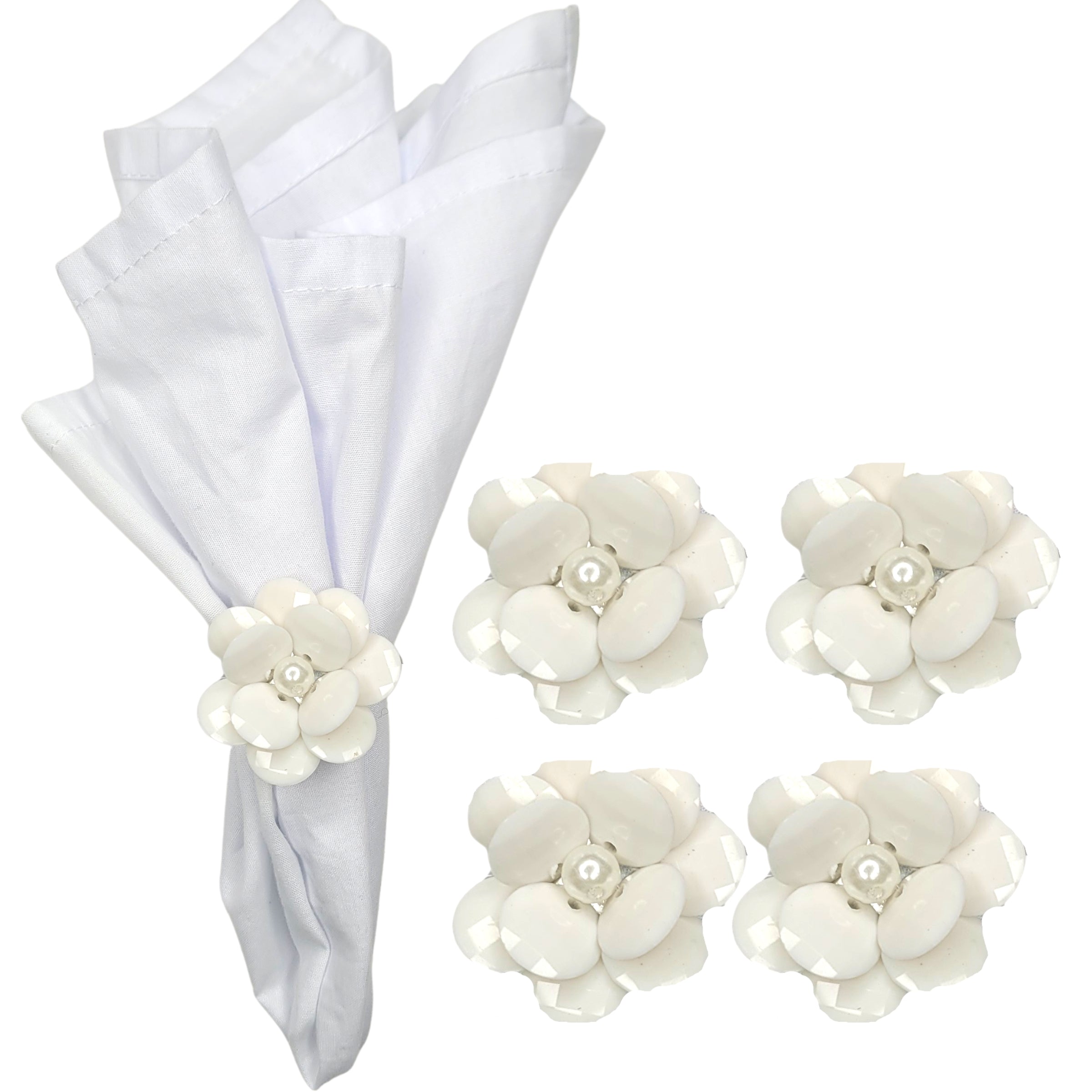 Maison Charlô | Conjunto de 4 Anéis de Guardanapo Delicados com Flores | Casamento, Ação de Graças, Natal, Ano Novo, Casamento, Banquete, Aniversário