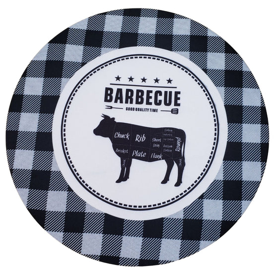 Conjunto de 4 capas de lugar-americano redondas xadrez preto para churrasco 14 pol. de diâmetro