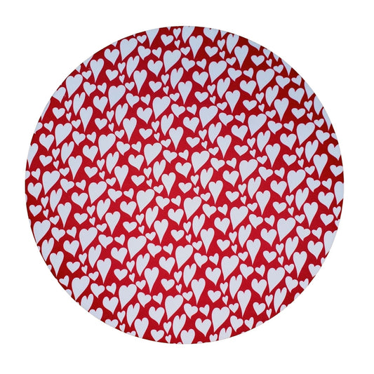 Set of 4 Round Placemats Covers Romantic Heart Red 14 Dia inch