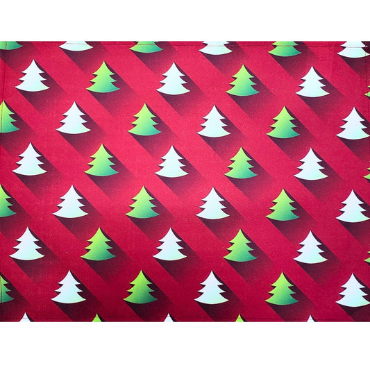 Set of 4 Placemats Green Degrade Christmas Tree Cloth Waterproof 17" by 13" - Red