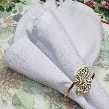 Conjunto de 4 Anéis de Guardanapo Prateados com Folhas de Ouro e Strass