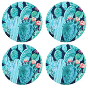 Conjunto de 4 Capas Redondas para Jogo Americano Cacto em Aquarela Verde 35,5cm de Diâmetro