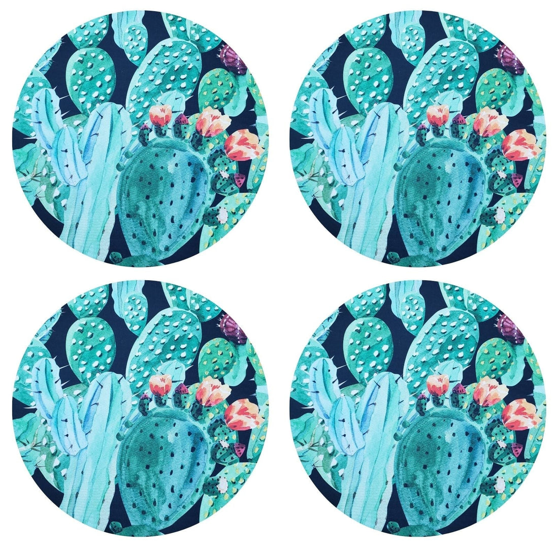 Conjunto de 4 Capas Redondas para Jogo Americano Cacto em Aquarela Verde 35,5cm de Diâmetro