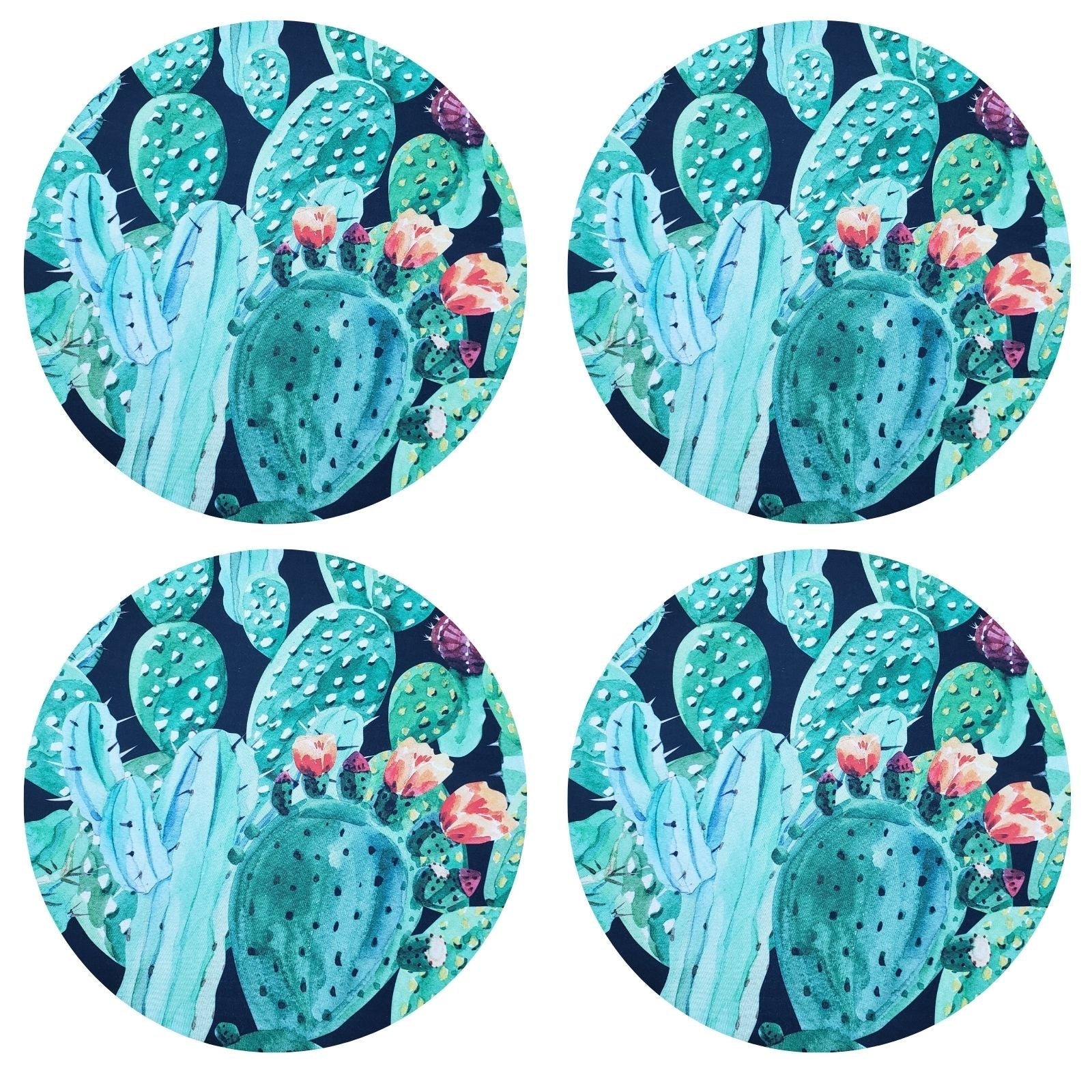 Conjunto de 4 Capas Redondas para Jogo Americano Cacto em Aquarela Verde 35,5cm de Diâmetro