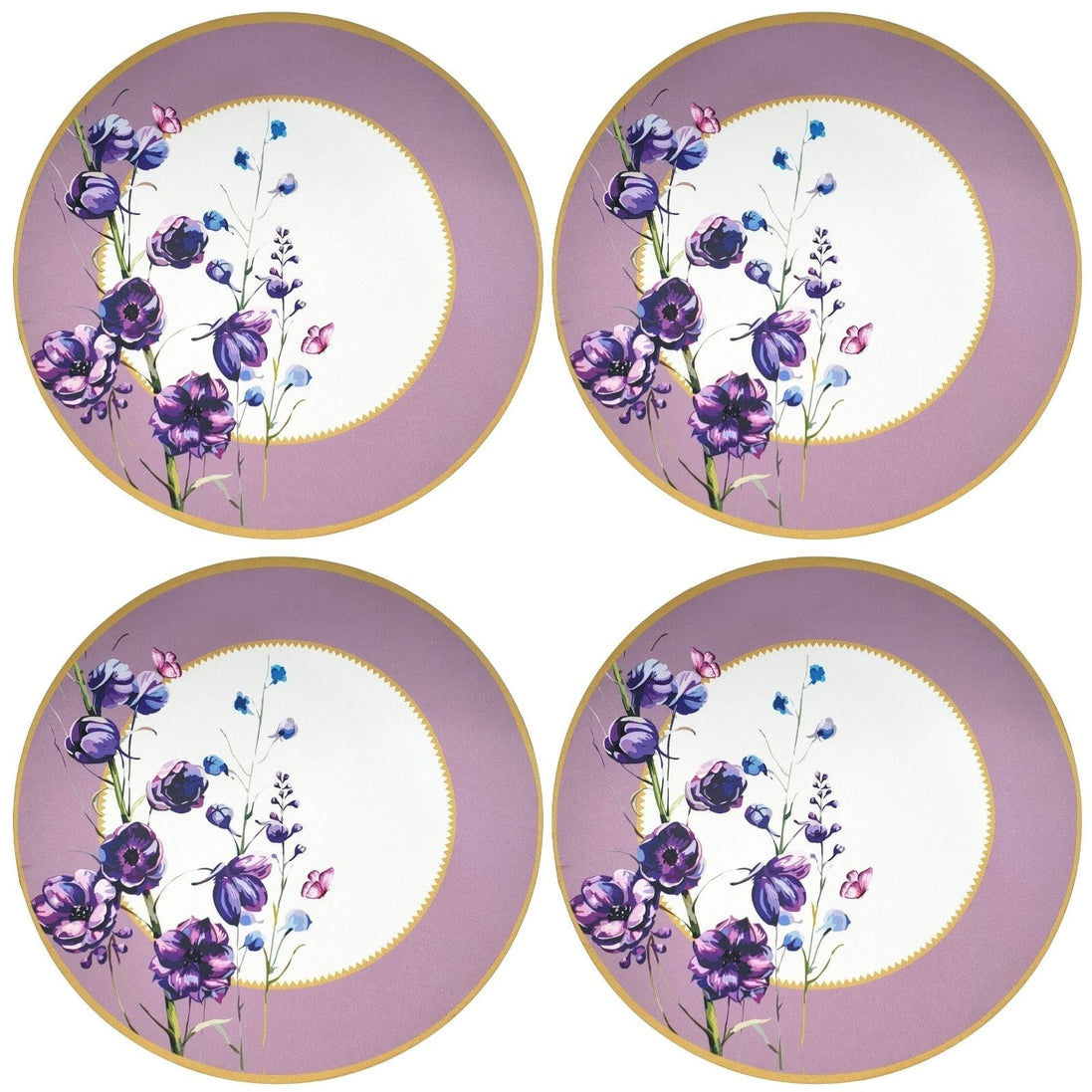 Conjunto com 4 Capas de Sousplat Redondo Aro Lilás Oriental 14 pol. Diâmetro