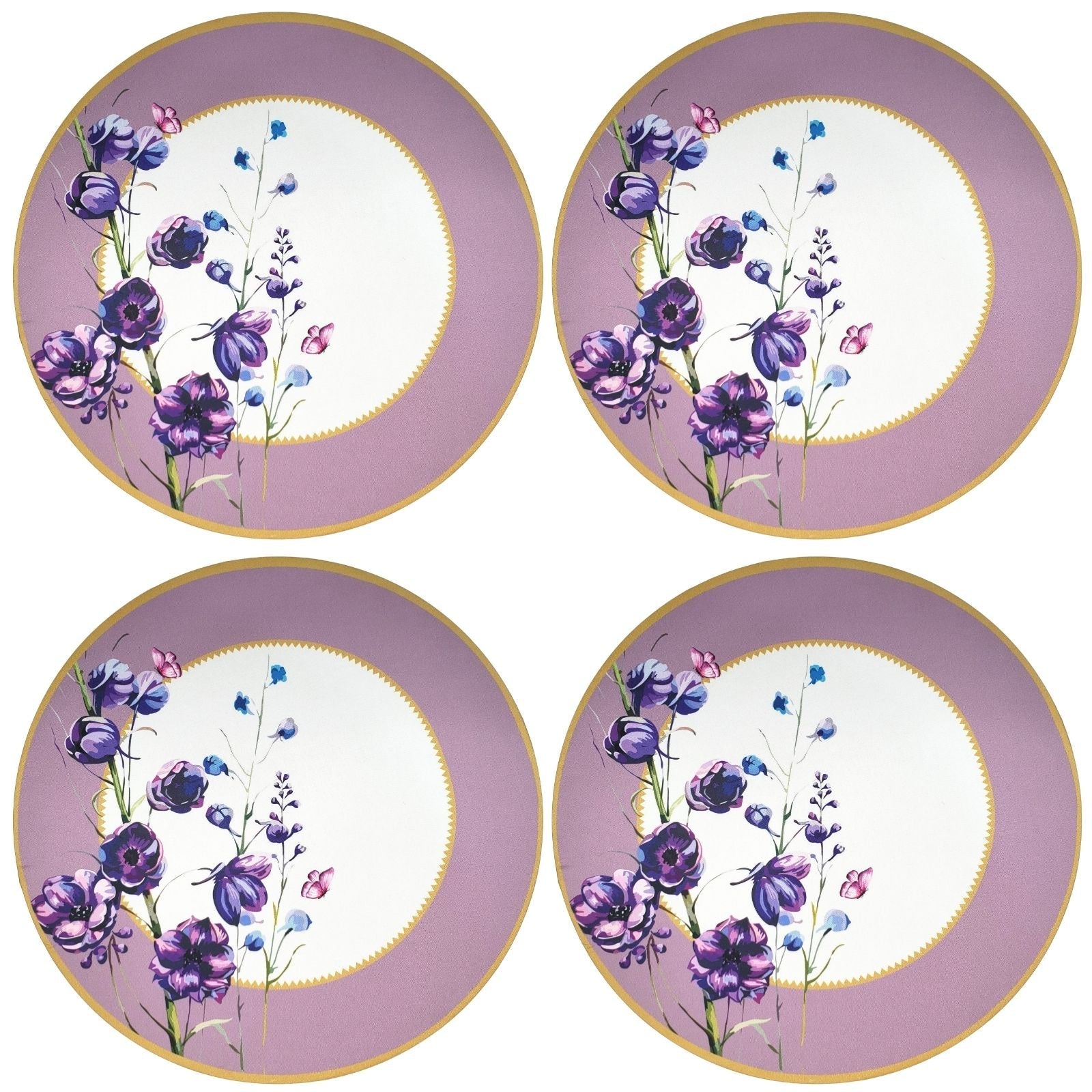 Conjunto com 4 Capas de Sousplat Redondo Aro Lilás Oriental 14 pol. Diâmetro