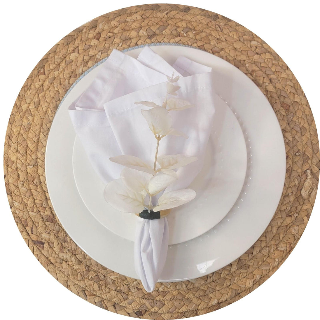 Set of 4 White Leaf Eucalyptus Napkin RingsRustic Napkin Ring, Minimalist Tabledecor, Oriental Tabledeco