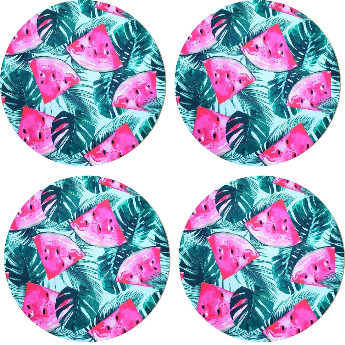 Set of 4 Round Placemats Covers Tropical Watermelon 14 Dia inch