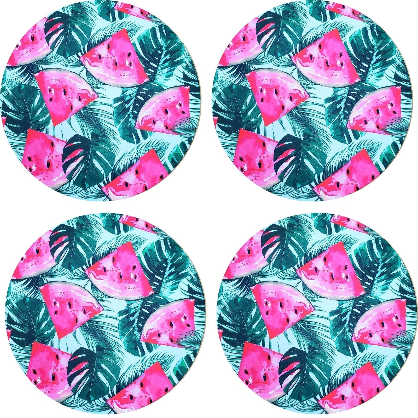 Set of 4 Round Placemats Covers Tropical Watermelon 14 Dia inch