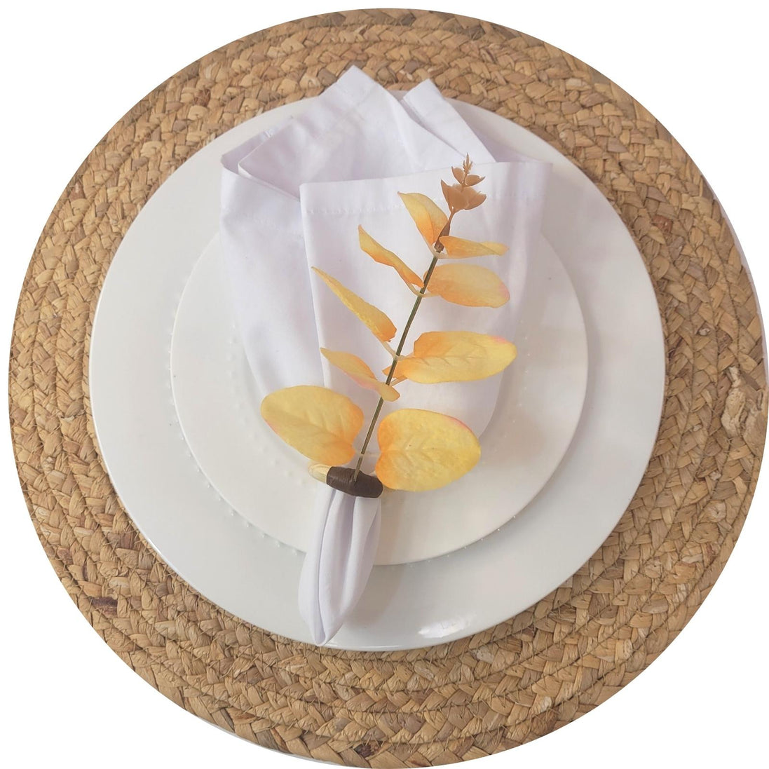 Set of 4 Yellow Leaf Eucalyptus Napkin Rings, Rustic Napkin Ring, Minimalist Tabledecor, Oriental Tabledeco