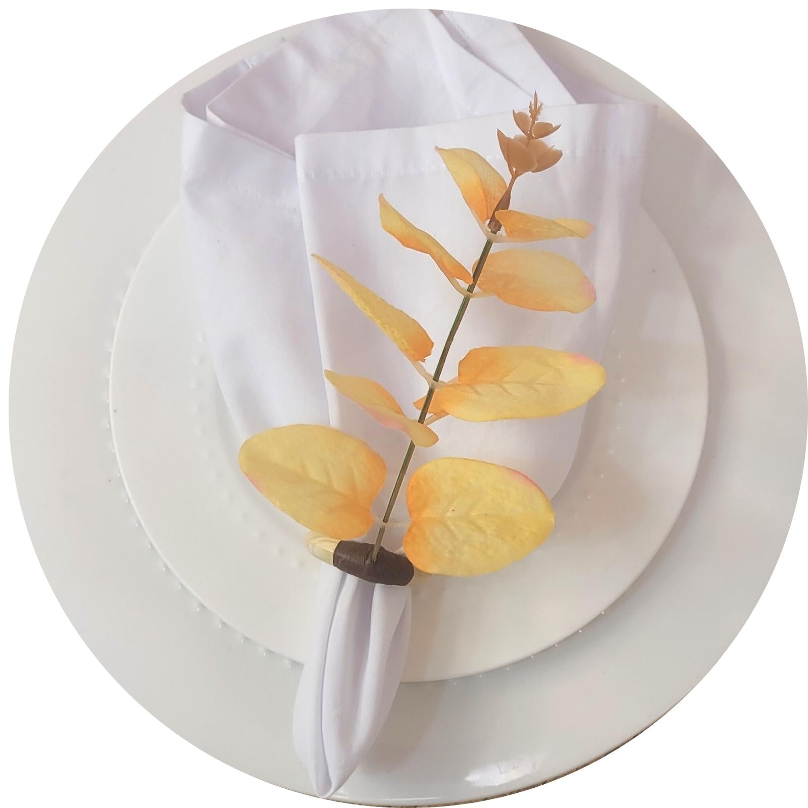 Set of 4 Yellow Leaf Eucalyptus Napkin Rings, Rustic Napkin Ring, Minimalist Tabledecor, Oriental Tabledeco