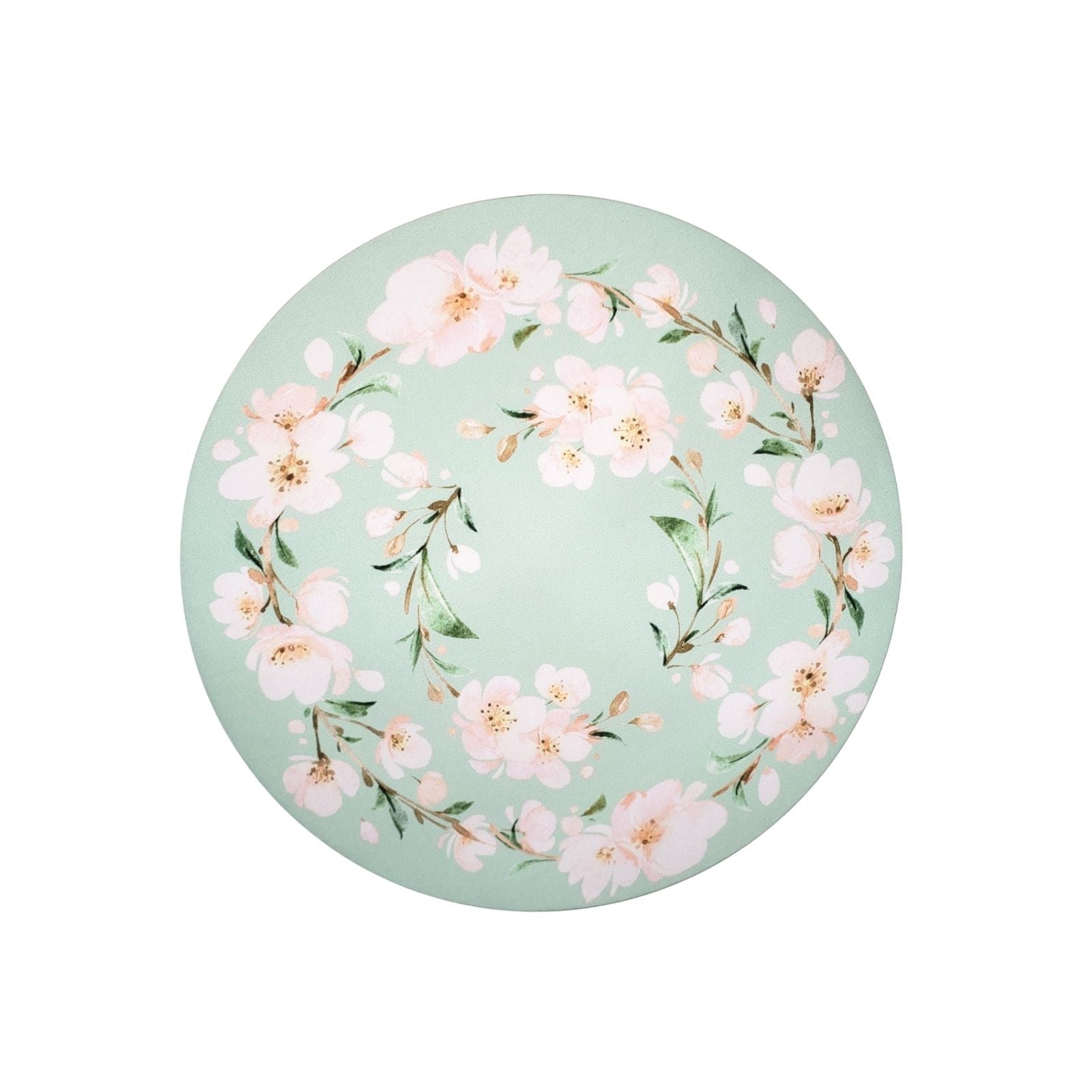 Set of 4 Round Placemats Covers 14 Dia inch Green Water Floral