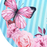 Conjunto de 4 Capas Redondas para Jogo Americano Rosa Azul Listrado Borboleta 35,5 cm de Diâmetro