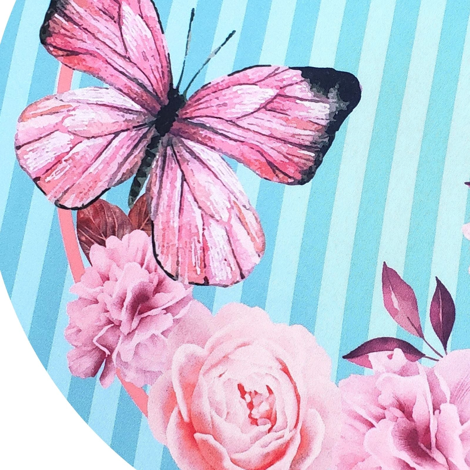 Conjunto de 4 Capas Redondas para Jogo Americano Rosa Azul Listrado Borboleta 35,5 cm de Diâmetro