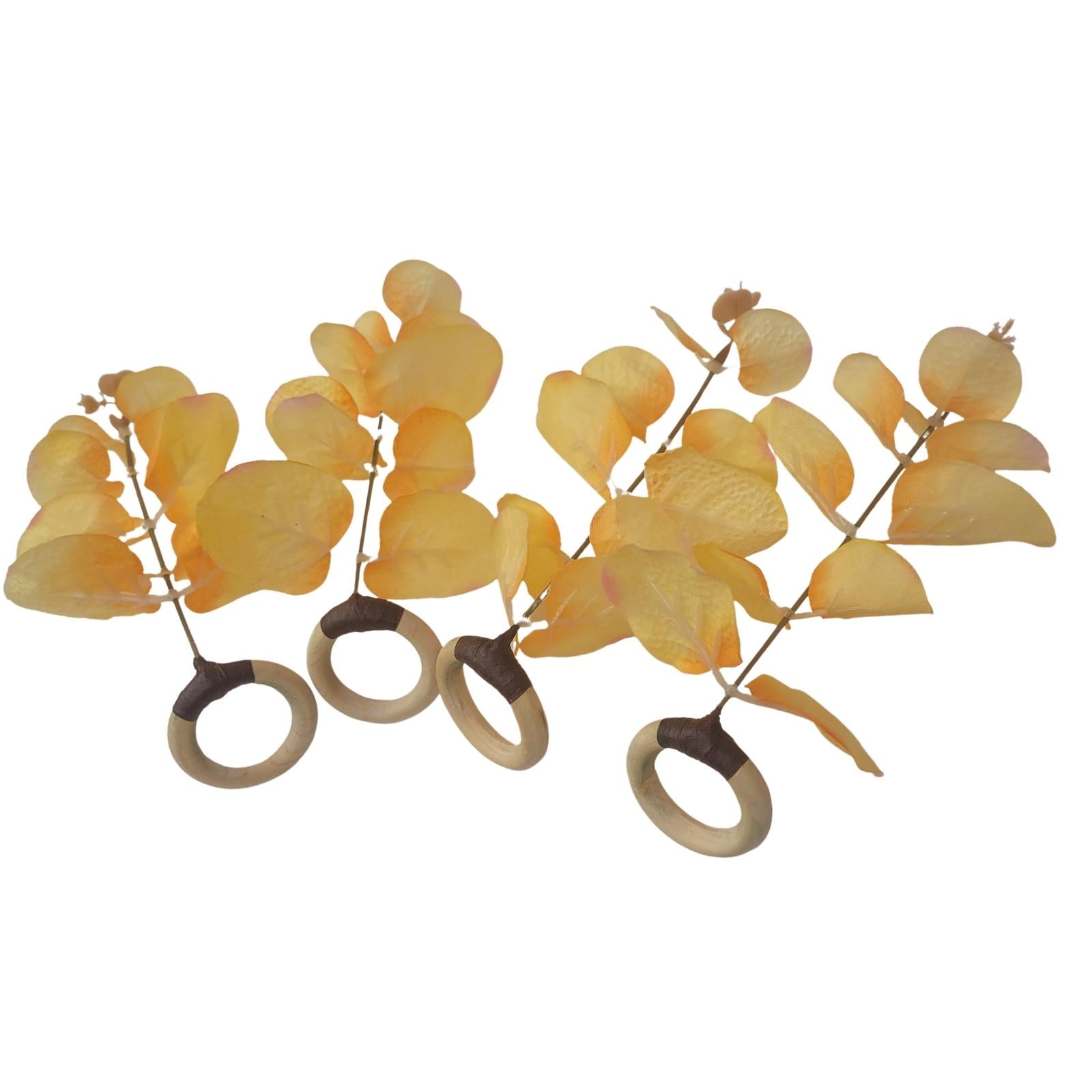 Set of 4 Yellow Leaf Eucalyptus Napkin Rings, Rustic Napkin Ring, Minimalist Tabledecor, Oriental Tabledeco