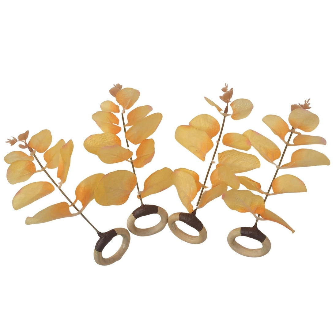 Set of 4 Yellow Leaf Eucalyptus Napkin Rings, Rustic Napkin Ring, Minimalist Tabledecor, Oriental Tabledeco