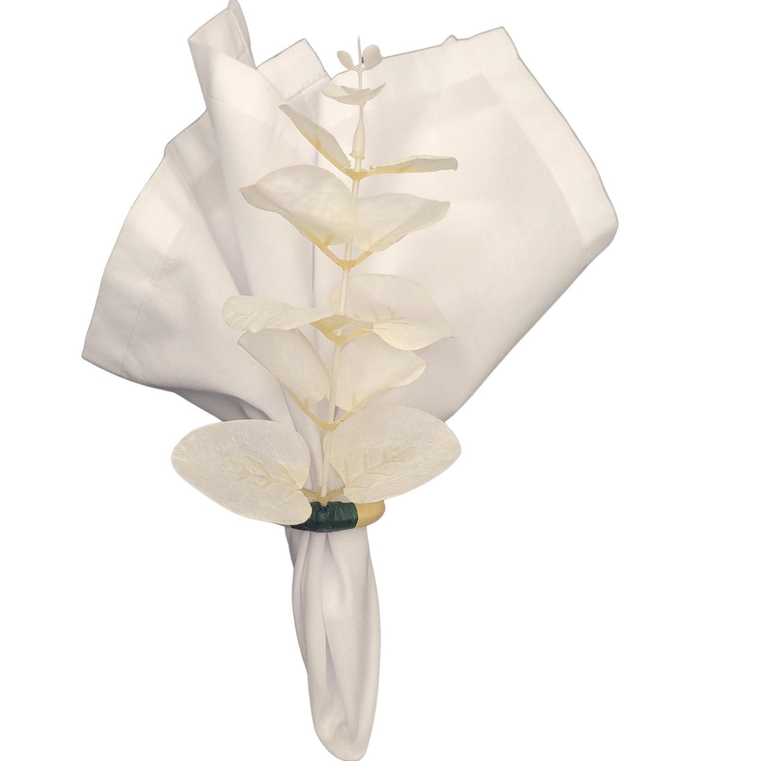 Set of 4 White Leaf Eucalyptus Napkin RingsRustic Napkin Ring, Minimalist Tabledecor, Oriental Tabledeco