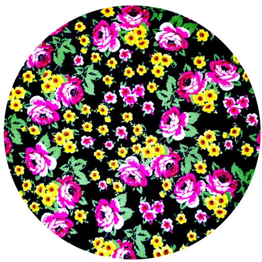 Set of 4 Round Placemats Covers 14 Dia inch Litle Black Flower Charlo