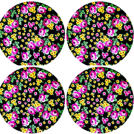 Conjunto com 4 Capas de Sousplat Redondas 35,56 cm Diâmetro Florzinha Preta Charlo