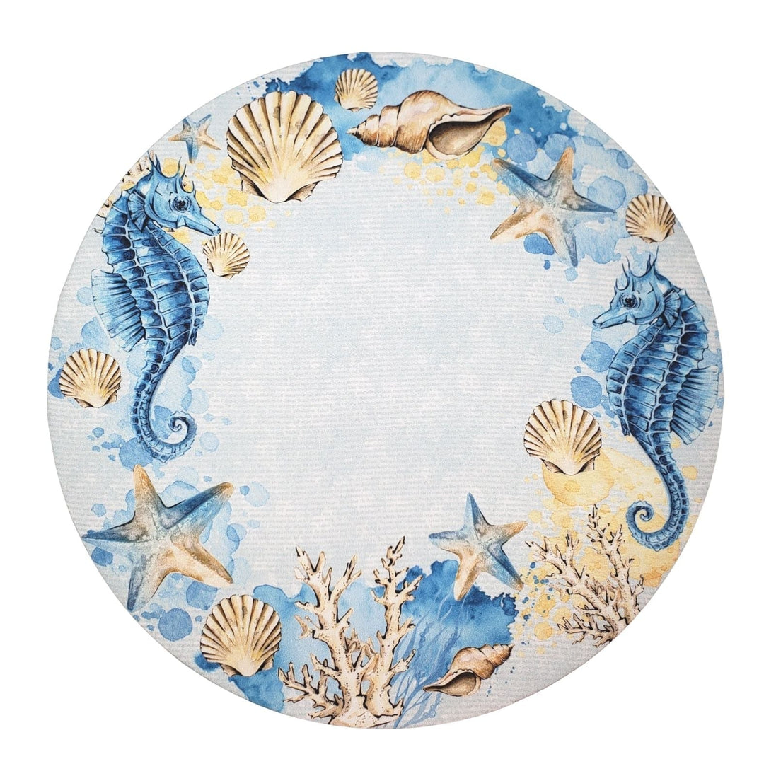 Conjunto com 4 Capas de Sousplat Redondas Anel de Cavalo-Marinho Azul 14 polegadas de diâmetro