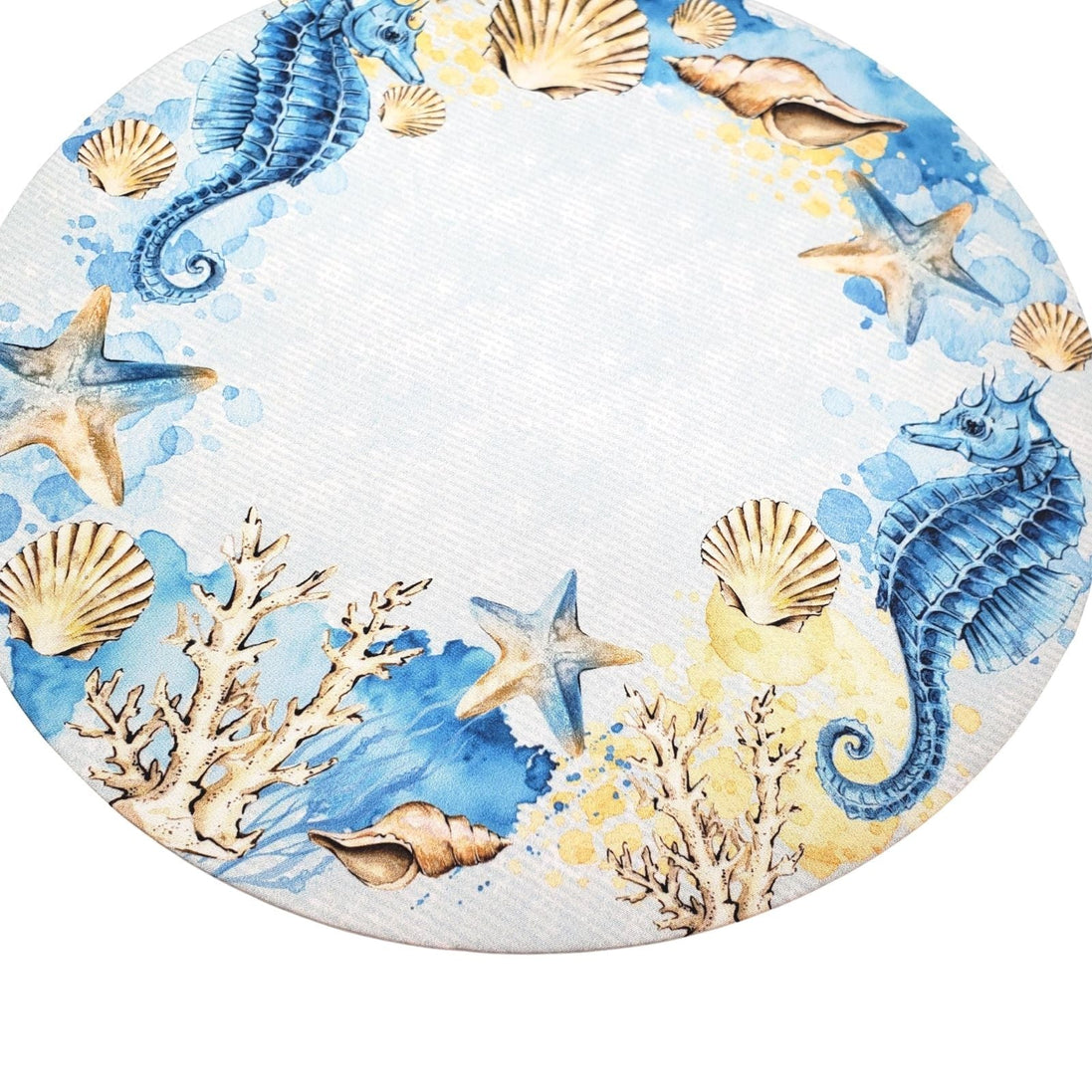 Conjunto com 4 Capas de Sousplat Redondas Anel de Cavalo-Marinho Azul 14 polegadas de diâmetro