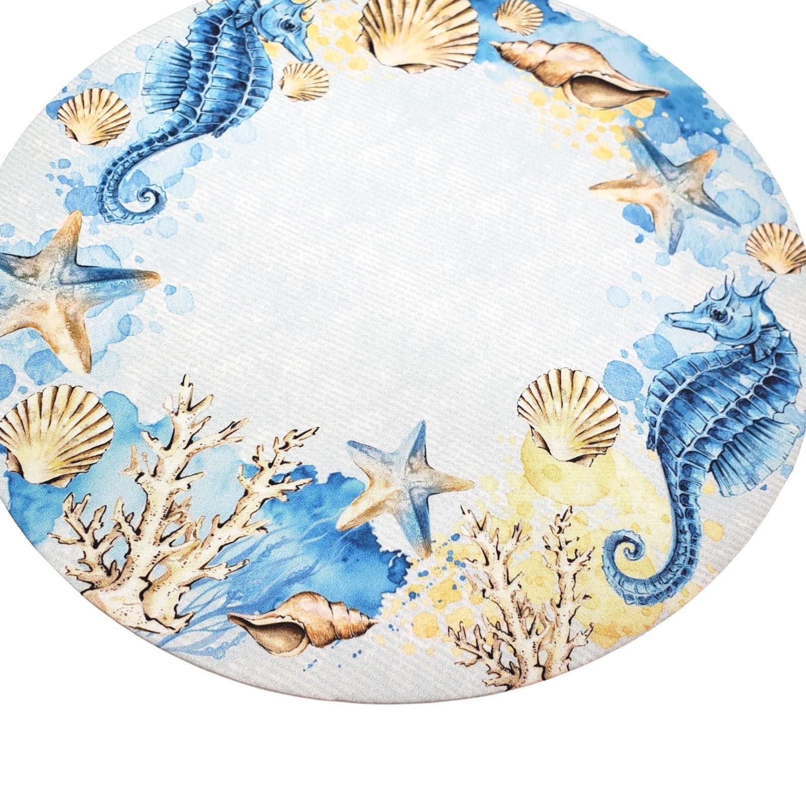Conjunto com 4 Capas de Sousplat Redondas Anel de Cavalo-Marinho Azul 14 polegadas de diâmetro