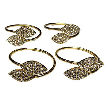 Conjunto de 4 Anéis de Guardanapo Prateados com Folhas de Ouro e Strass