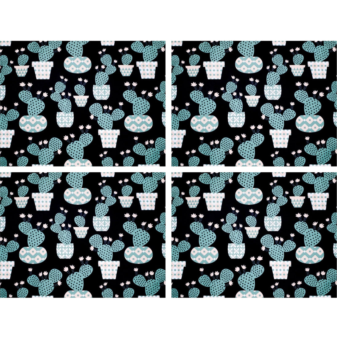 Conjunto Charlo com 4 Jogos Americanos Retangulares Impermeáveis Cacto Divertido 43x33cm