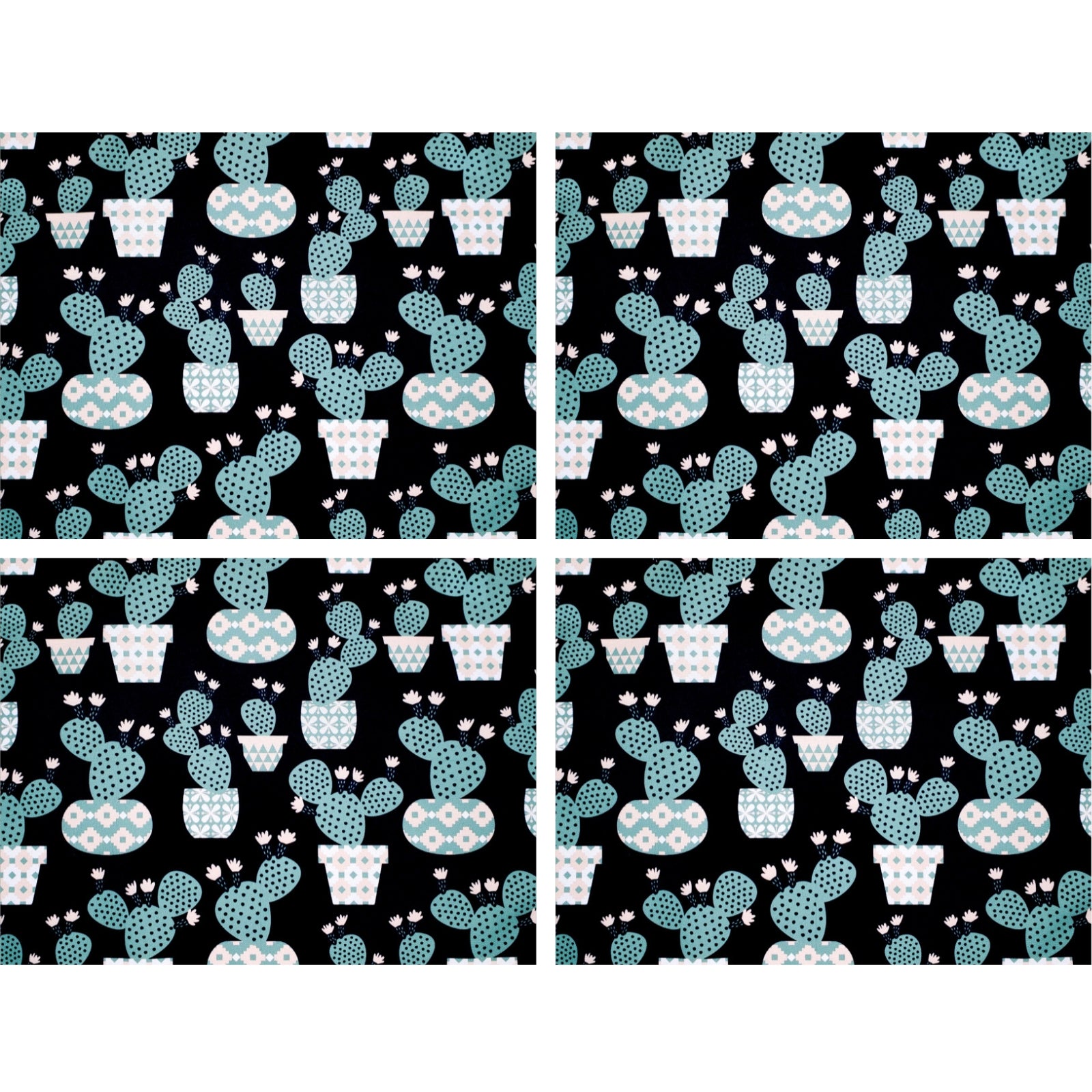 Conjunto Charlo com 4 Jogos Americanos Retangulares Impermeáveis Cacto Divertido 43x33cm