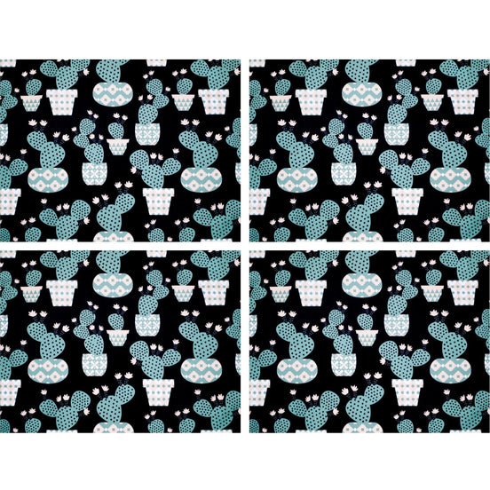 Charlo's Set of 4 Waterproof Rectangular Placemats Fun Cactus 17X13