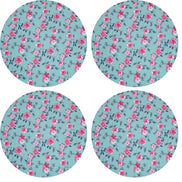 Charlo - Kit com 4 Capas de Sousplat Redondas 35,5 cm Diâmetro Floral Verde-Água