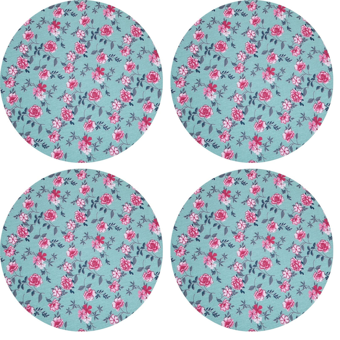 Charlo - Kit com 4 Capas de Sousplat Redondas 35,5 cm Diâmetro Floral Verde-Água