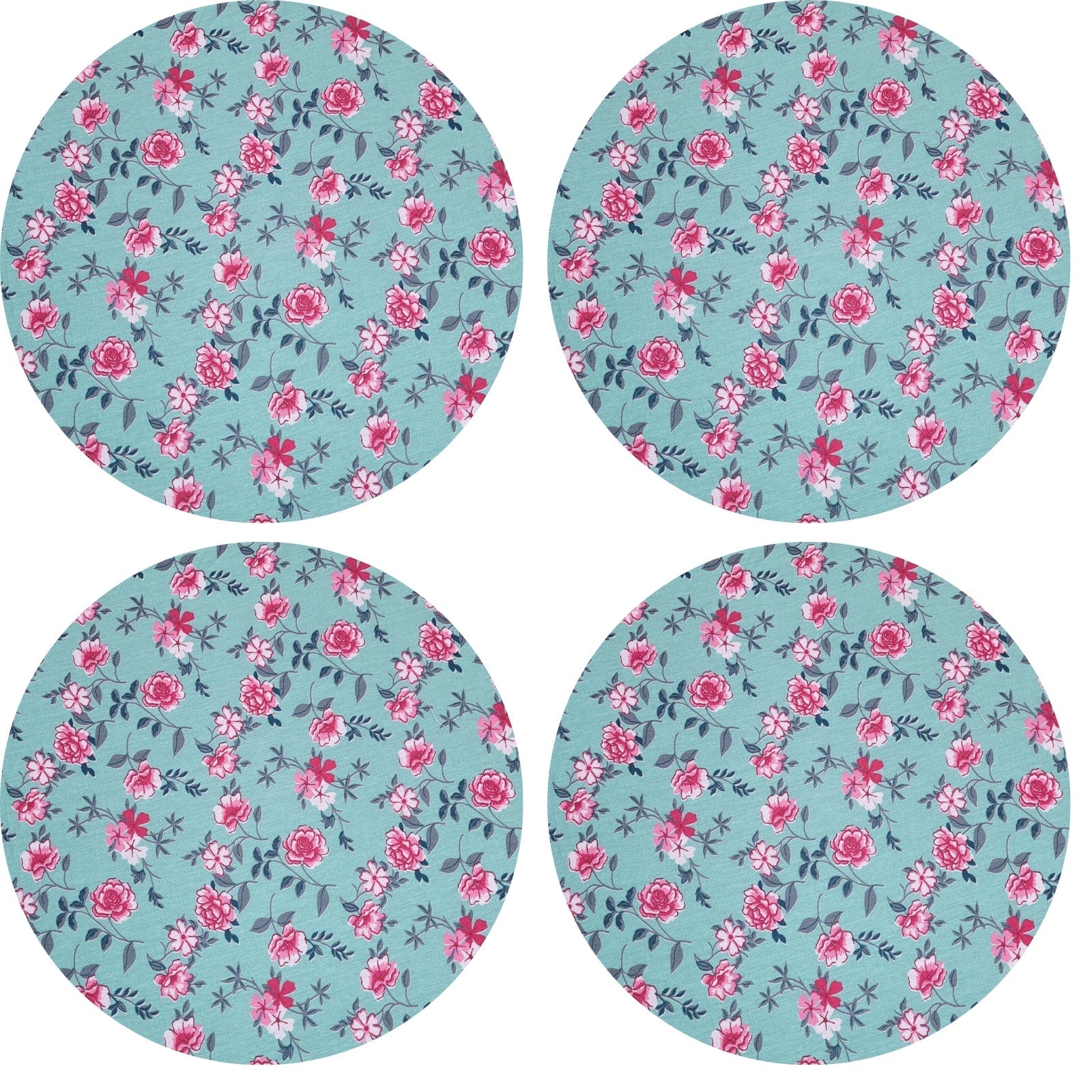 Charlo - Kit com 4 Capas de Sousplat Redondas 35,5 cm Diâmetro Floral Verde-Água