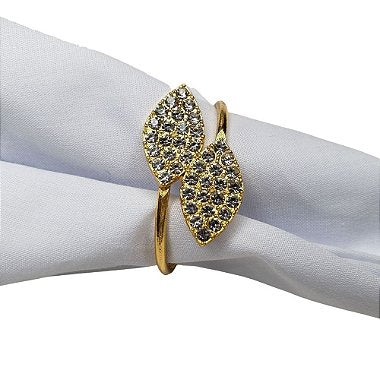 Conjunto de 4 Anéis de Guardanapo Prateados com Folhas de Ouro e Strass