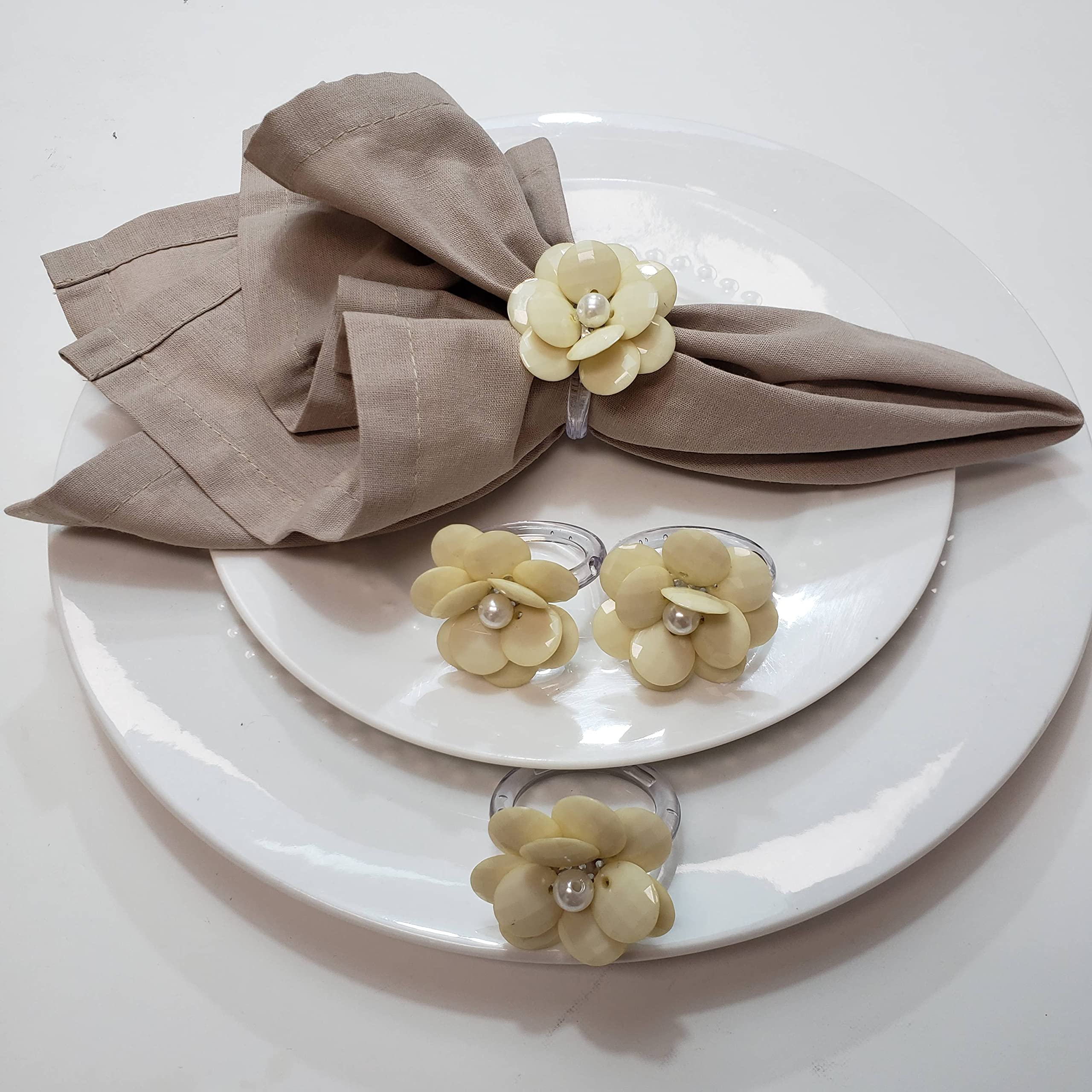 Maison Charlô | Conjunto de 4 Anéis de Guardanapo Delicados com Flores | Casamento, Ação de Graças, Natal, Ano Novo, Casamento, Banquete, Aniversário