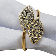 Conjunto de 4 Anéis de Guardanapo Prateados com Folhas de Ouro e Strass