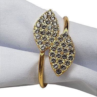 Conjunto de 4 Anéis de Guardanapo Prateados com Folhas de Ouro e Strass